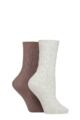 Ladies 2 Pack Pringle Cashmere and Merino Wool Blend Luxury Socks - Cable Knit Light Taupe / Grey