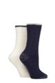 Ladies 2 Pair SOCKSHOP Wildfeet Cashmere and Merino Wool Blend Sparkle Lurex Socks - Navy / Snow