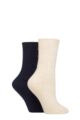 Ladies 2 Pair SOCKSHOP Wildfeet Cashmere Socks - Stone / Navy