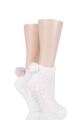 Ladies 2 Pair Elle Cable Cosy Anklet Socks with Pom Poms - Opal Pink