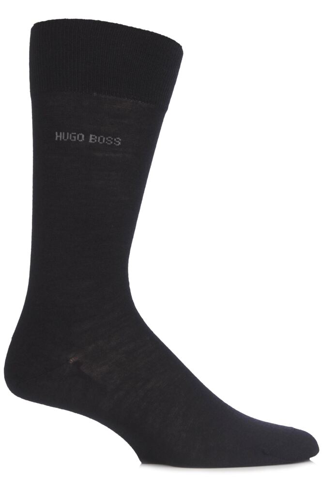 Mens Hugo Boss John Plain Fine Wool and Soft Cotton Comfort Cuff Socks