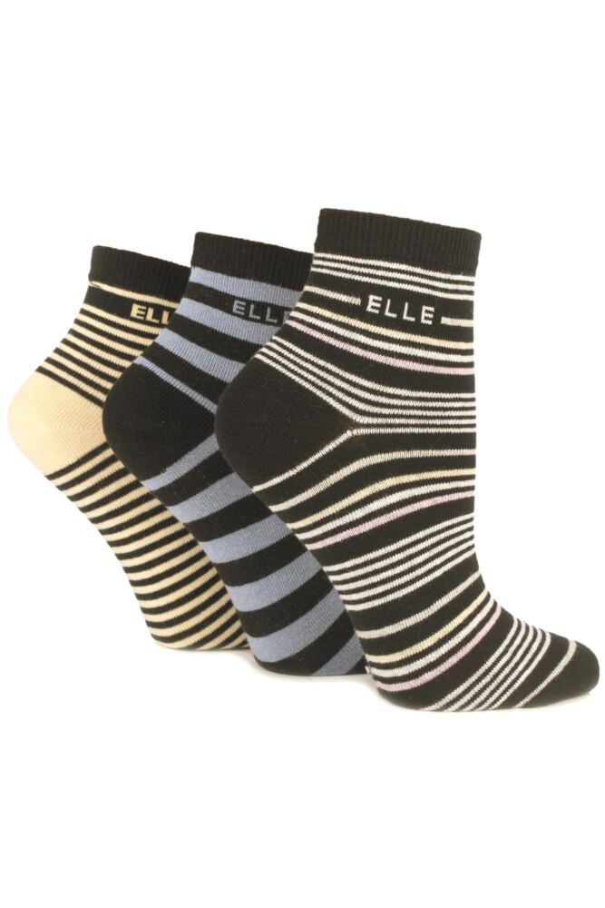 Ladies 3 Pair Elle Striped Cotton Ankle Socks In 2 Colours
