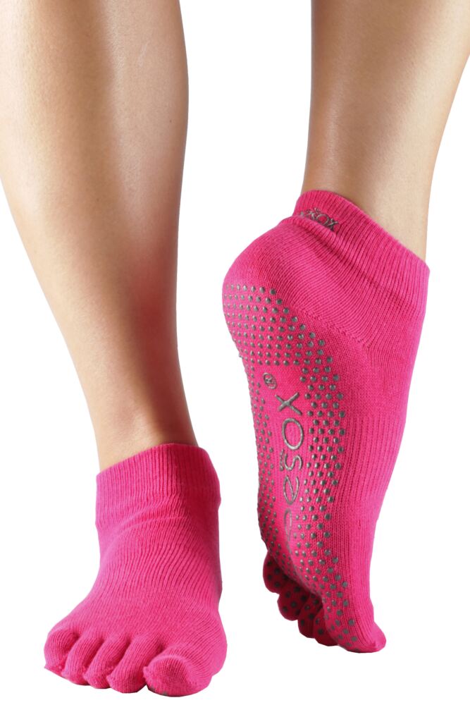 Ladies 1 Pair ToeSox Full Toe Organic Cotton Ankle Yoga Socks In