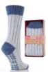 Ladies 1 Pair Totes Natural Wool Blend Marl Slipper Sock with Solid Plain Cuff In 3 Colours