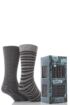 Mens 2 Pair Totes Wool Blend Original Twin Pack Stripe & Plain Slipper Socks In 2 Colours