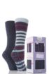 Ladies 2 Pair Totes Wool Blend Original Twin Pack Stripe & Plain Slipper Socks In 2 Colours