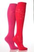 Ladies 2 Pair Elle Bamboo Flower Pattern and Plain Knee High Socks