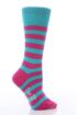 Ladies 1 Pair Corgi Cashmere & Cotton Block Stripe Socks In Aqua