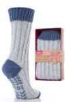 Ladies 1 Pair Totes Natural Wool Blend Marl Slipper Sock with Solid Plain Cuff In 3 Colours