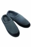 Mens 1 Pair Isotoner Pillowstep Fleece Mule Slippers with Contour Sole In 2 Colours
