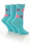 Ladies 3 Pair Pringle Louise Argyle Cotton Socks In 10 Colours