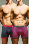 Mens 2 Pair Jeep Hipster Stripe & Plain Trunks In Cerise