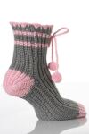 Ladies 1 Pair Totes Knitted Pom Pom Slipper Sock With Grip In 2 Colours
