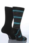 Mens 2 Pair SockShop Triple Stripe Cotton Socks With Gentle Grip In 3 Colours