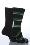 Mens 2 Pair SockShop Double Stripe Cotton Socks With Gentle Grip In 3 Colours
