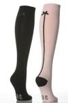 Ladies 2 Pair Elle Knee High Socks With Back Seam & Bow In 3 Colours