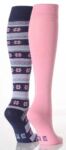 Ladies 2 Pair Elle Daisy Pattern And Plain Knee Highs In 4 Colours
