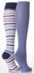 Ladies 2 Pair Elle Cotton Knee Highs - One Striped & One Plain In 4 Colours
