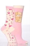 Ladies 2 Pair Forever Friends Bear & Heart Socks