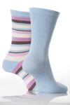 Ladies 2 Pair Elle Plain & Striped Bamboo Socks In 2 Colours