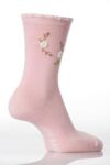 Ladies 2 Pair Jeff Banks St Tropez Sock With Embroidered Flower Motif And Delicate Welt In 4 Colours