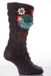 Ladies 1 Pair Hot Sox Cable Knit Bootie With Floral Applique And Grip 33% OFF