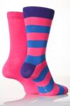 Mens 2 Pair SockShop Plain & Striped Bamboo Socks In 3 Colours