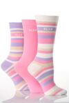 Ladies 3 Pair Elle Cotton Socks 2 Striped And 1 Plain In 6 Colours