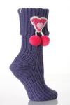 Ladies 1 Pair Elle Crochet Heart Knitted Slipper Socks In 3 Colours