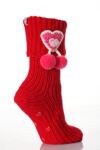 Ladies 1 Pair Elle Crochet Heart Knitted Slipper Socks In 4 Colours