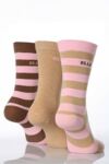 Ladies 3 Pair Elle Cotton Socks 2 Striped And 1 Plain In 5 Colours