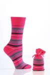 Ladies 1 Pair SockShop Bamboo Striped Pattern Sock in a Bag In 2 Colours