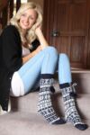 Ladies 1 Pair Elle Stripe Fairisle Home Knit Bootie In 2 Colours