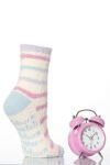 Ladies 1 Pair Totes Stripey Supersoft Bed Sox and Alarm Clock Gift Set
