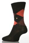 Ladies 1 Pair Burlington Original Extra Soft Argyle Sock In 18 Colours Black / Dark Coral