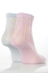 Ladies 2 Pair Elle Mercerised Cotton Lacy Anklet In 3 Colours