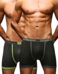 Mens 2 Pair Jeep Hipster Black Trunks with Green & Grey Contrast Piping