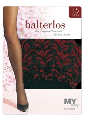 Ladies 1 Pair My Way 15 Denier Deep Lace Top Hold Ups Black Bordeaux