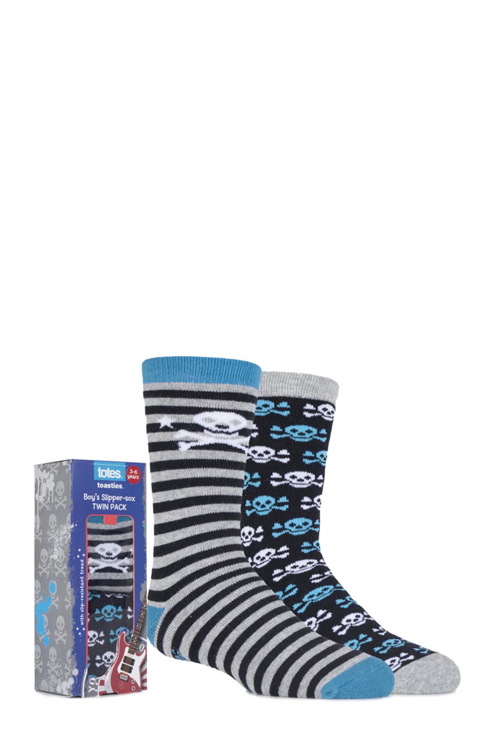 Boys 2 Pair Totes Novelty Slipper Socks with Grip