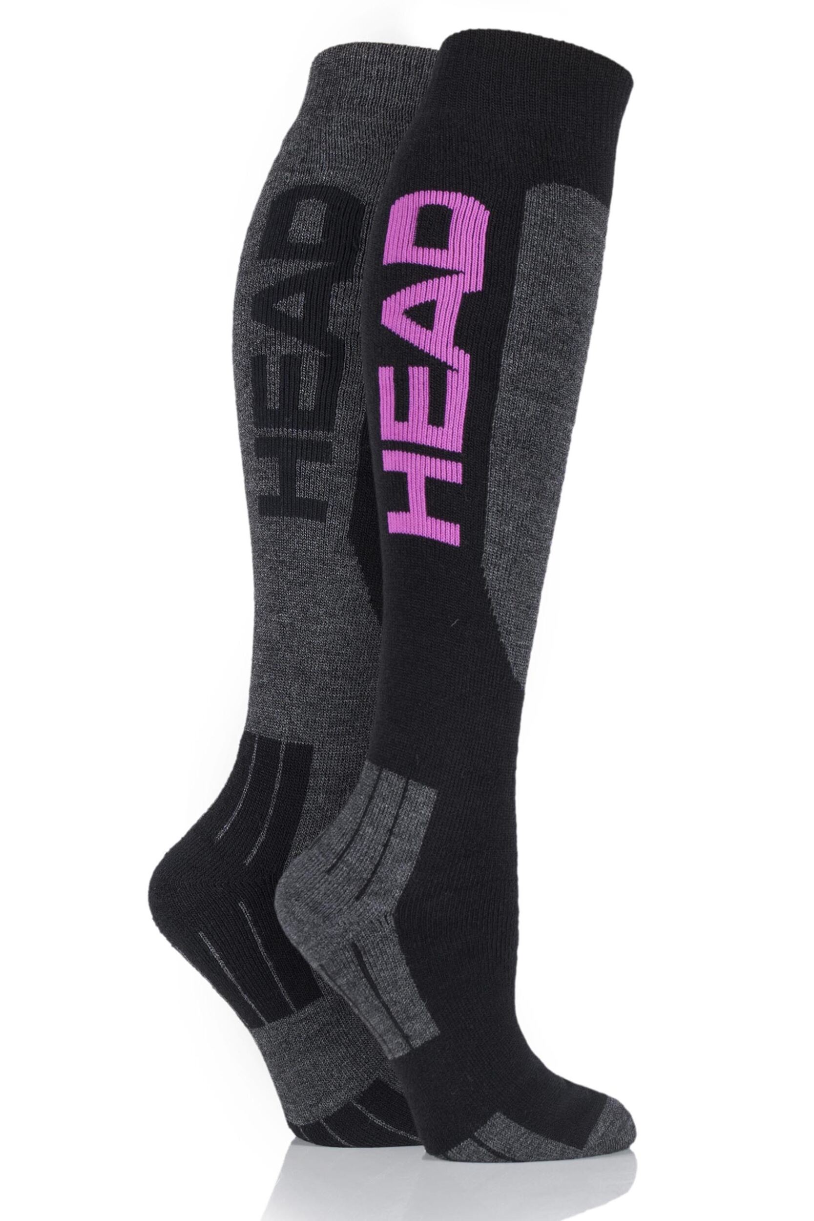 Ladies 2 Pair Head Wool Blend Ski Socks