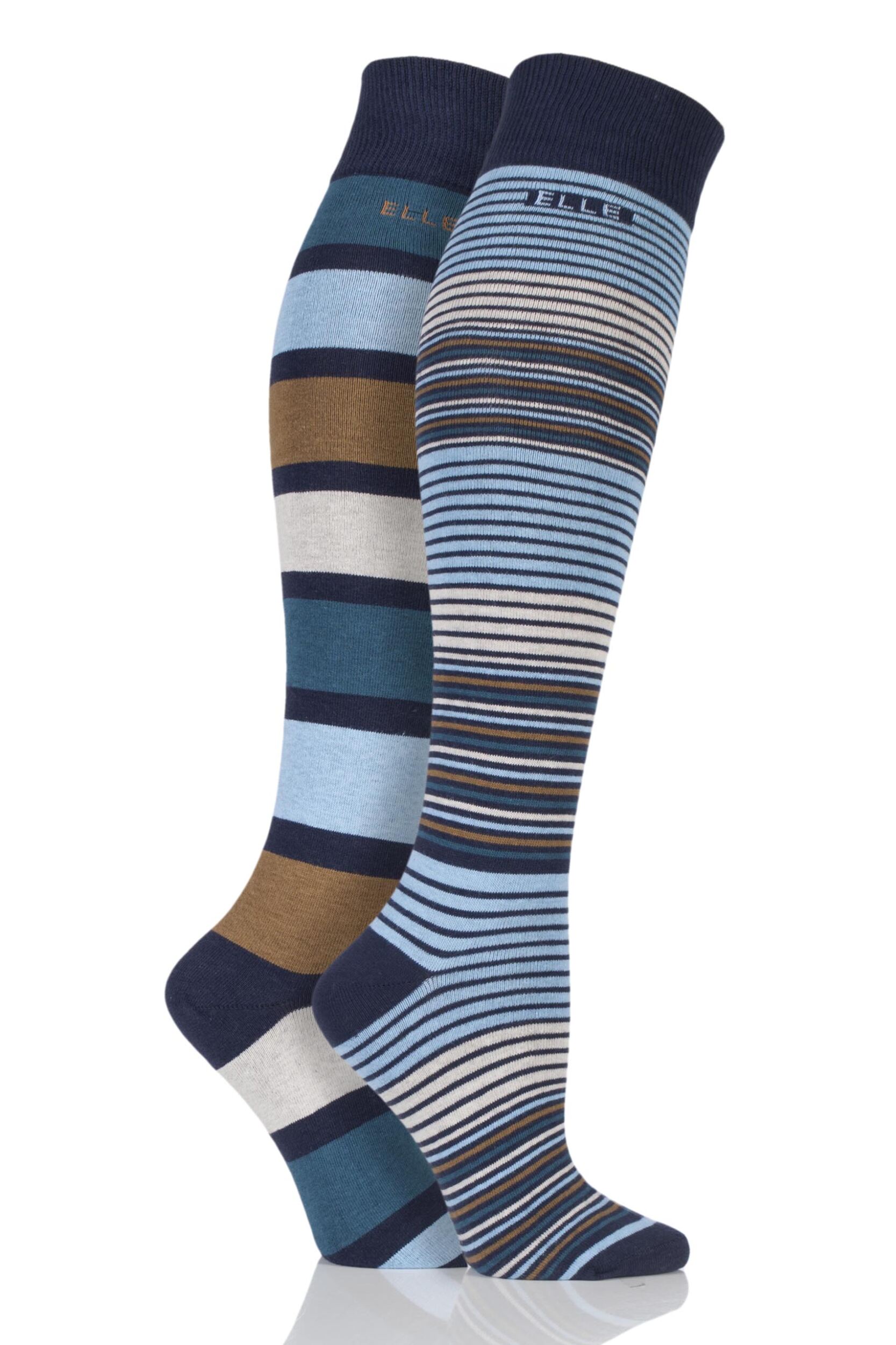 Ladies 2 Pair Elle Striped Cotton Knee High Socks eBay