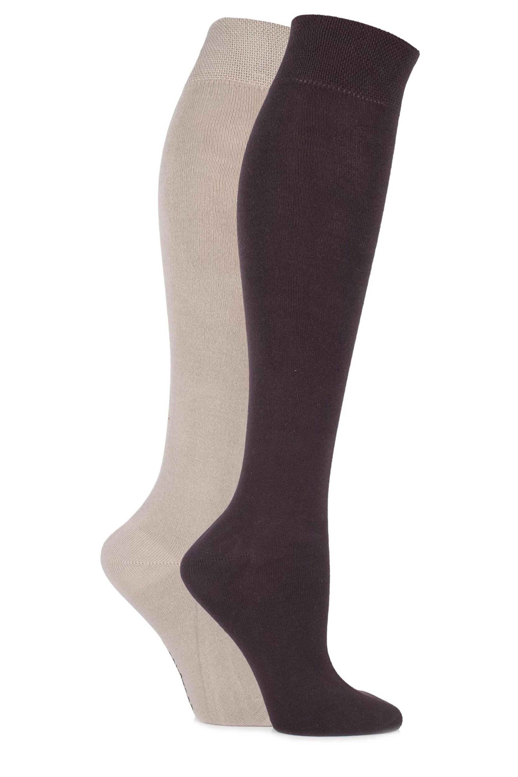 Ladies 2 Pair Plain Bamboo Knee High Socks