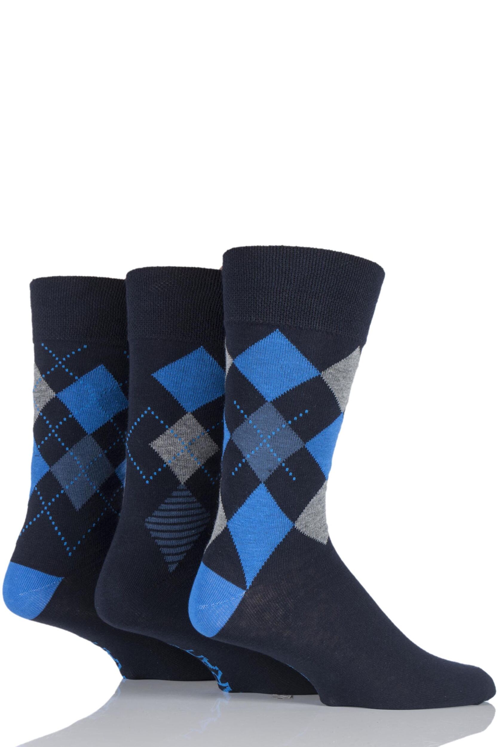 Mens 3 Pair Farah Classic Deluxe Argyle Cotton Socks