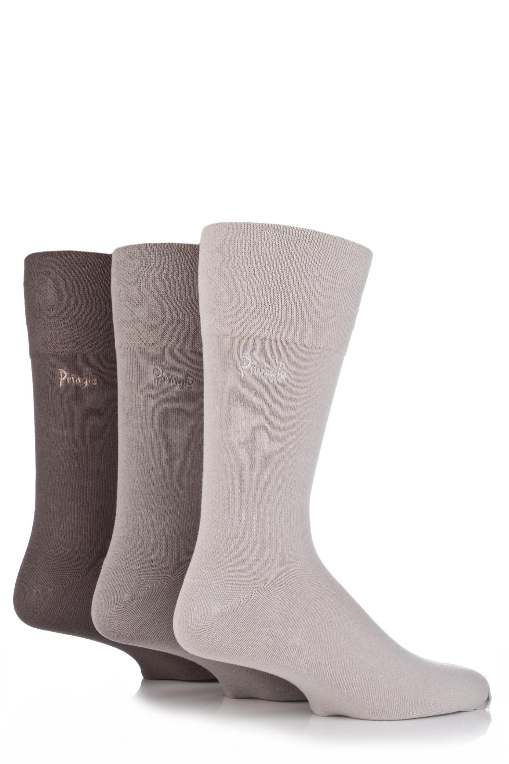 Mens 3 Pair Pringle Dunvegan Comfort Cuff Plain Cotton Socks
