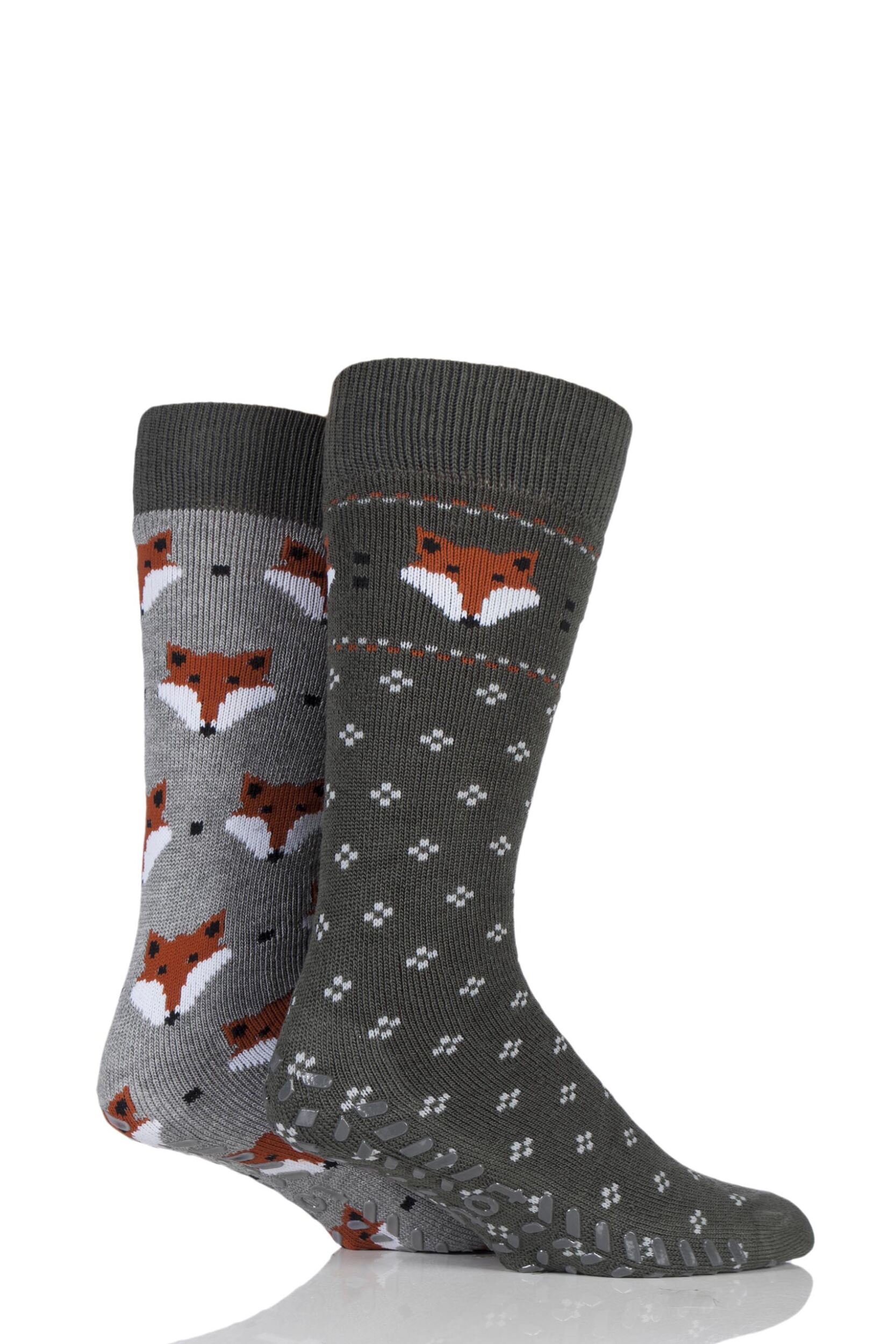 Mens 2 Pair Totes Original Snowflake and Fox Slipper Socks eBay