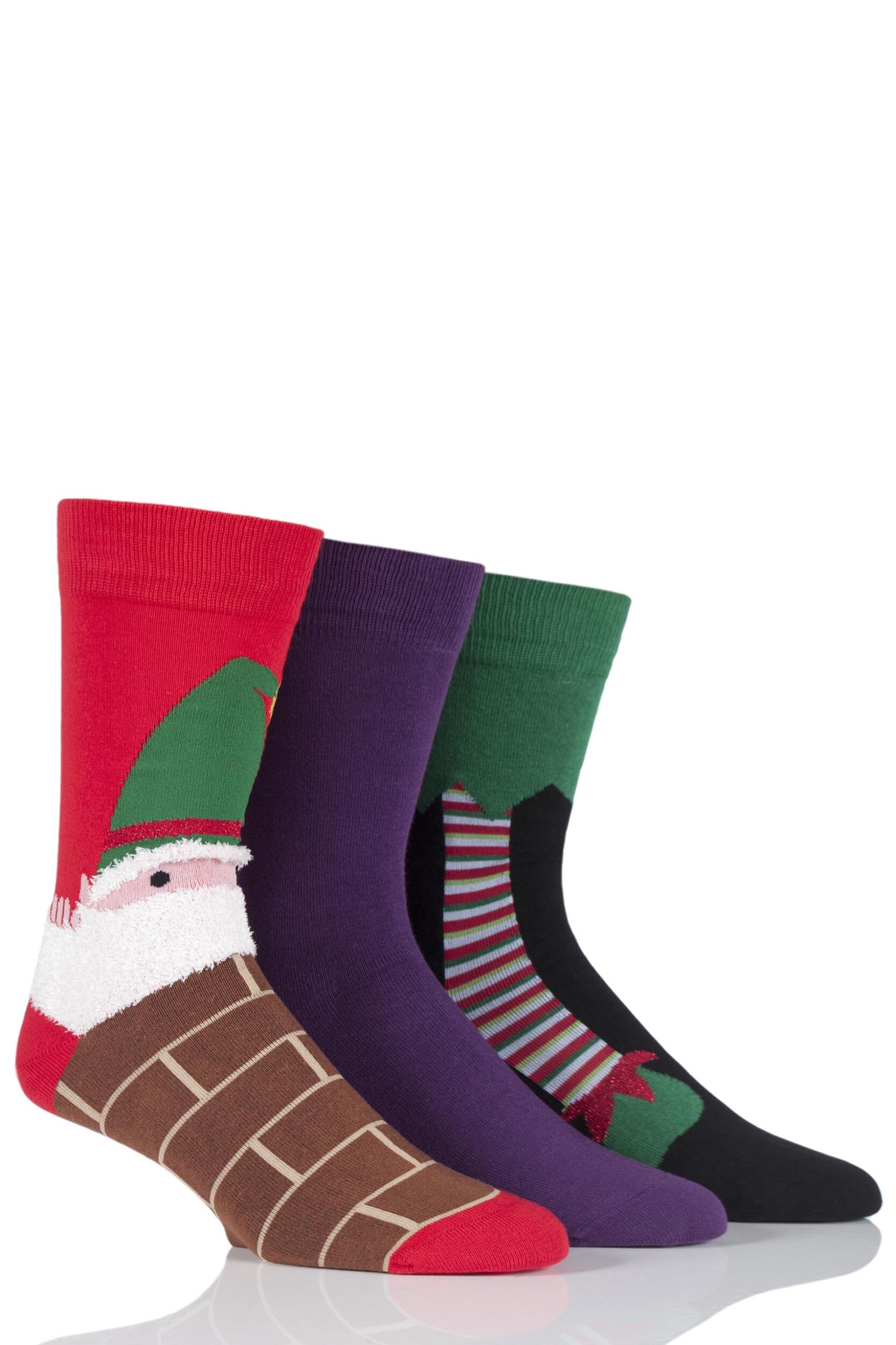 Mens 3 Pair Just For Fun Elf Christmas Design Novelty Cotton