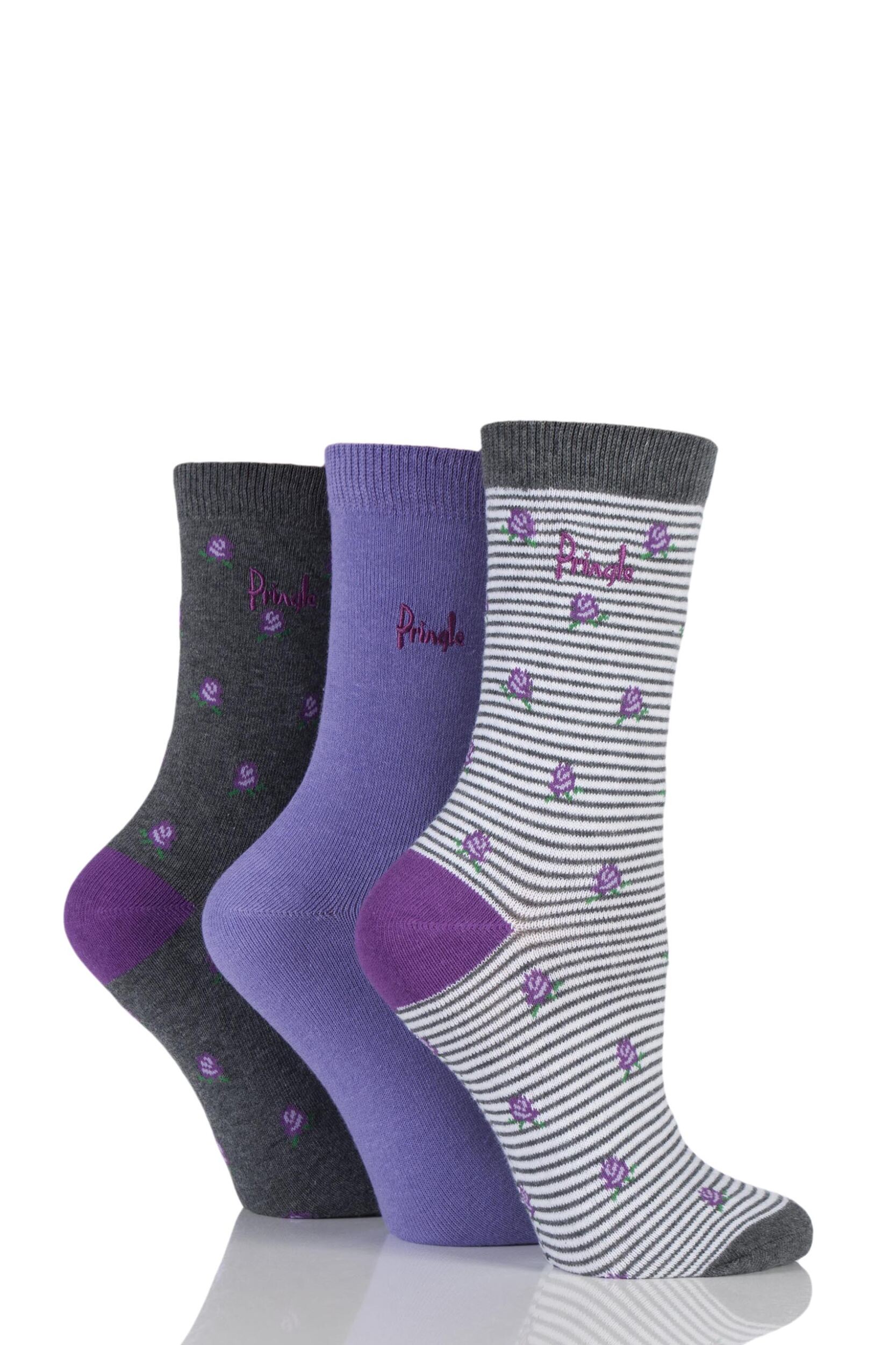 Ladies 3 Pair Pringle Ava Roses and Striped Patterned Cotton Socks eBay