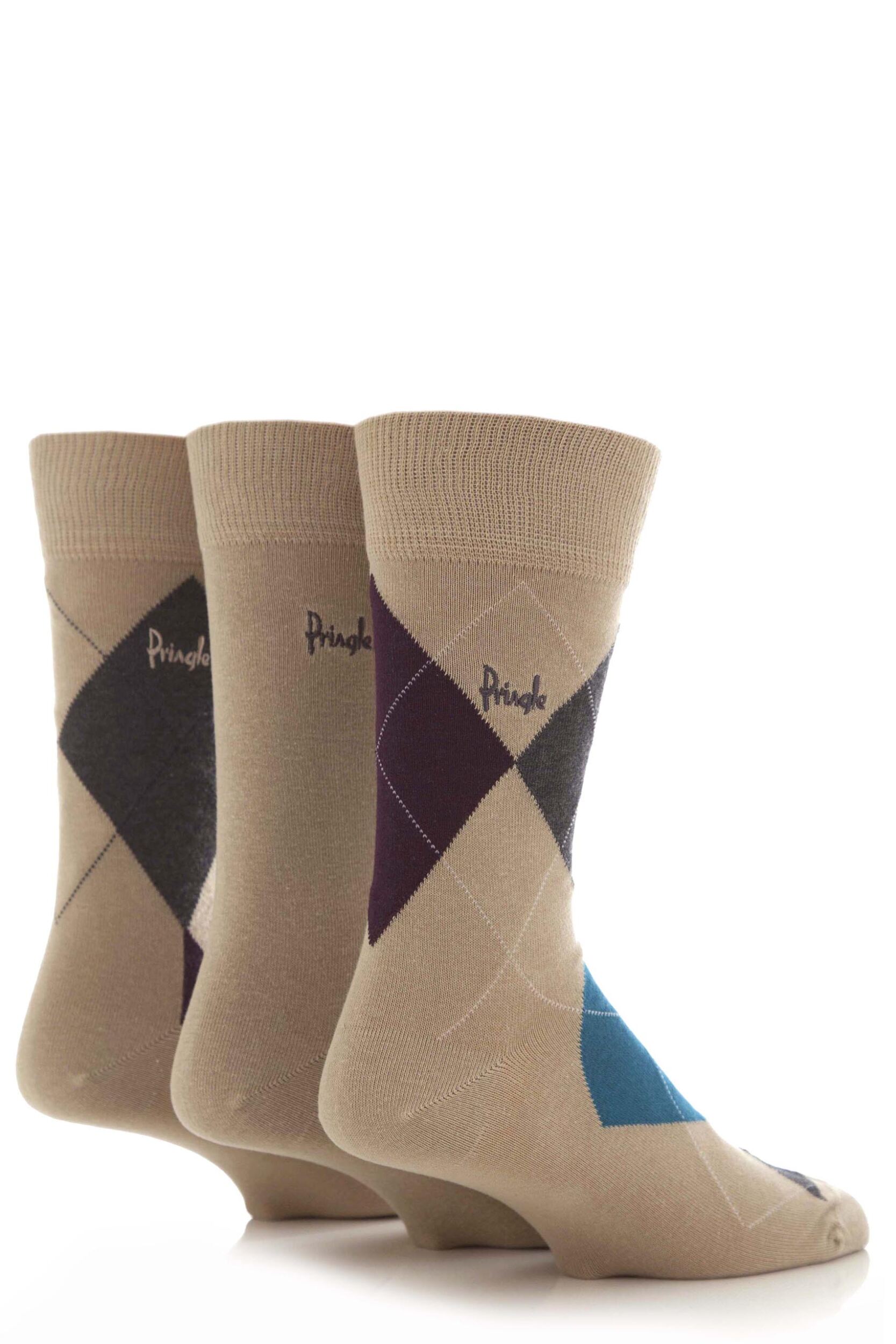 Mens 3 Pair Pringle Strathaven Argyle Design Cotton Socks