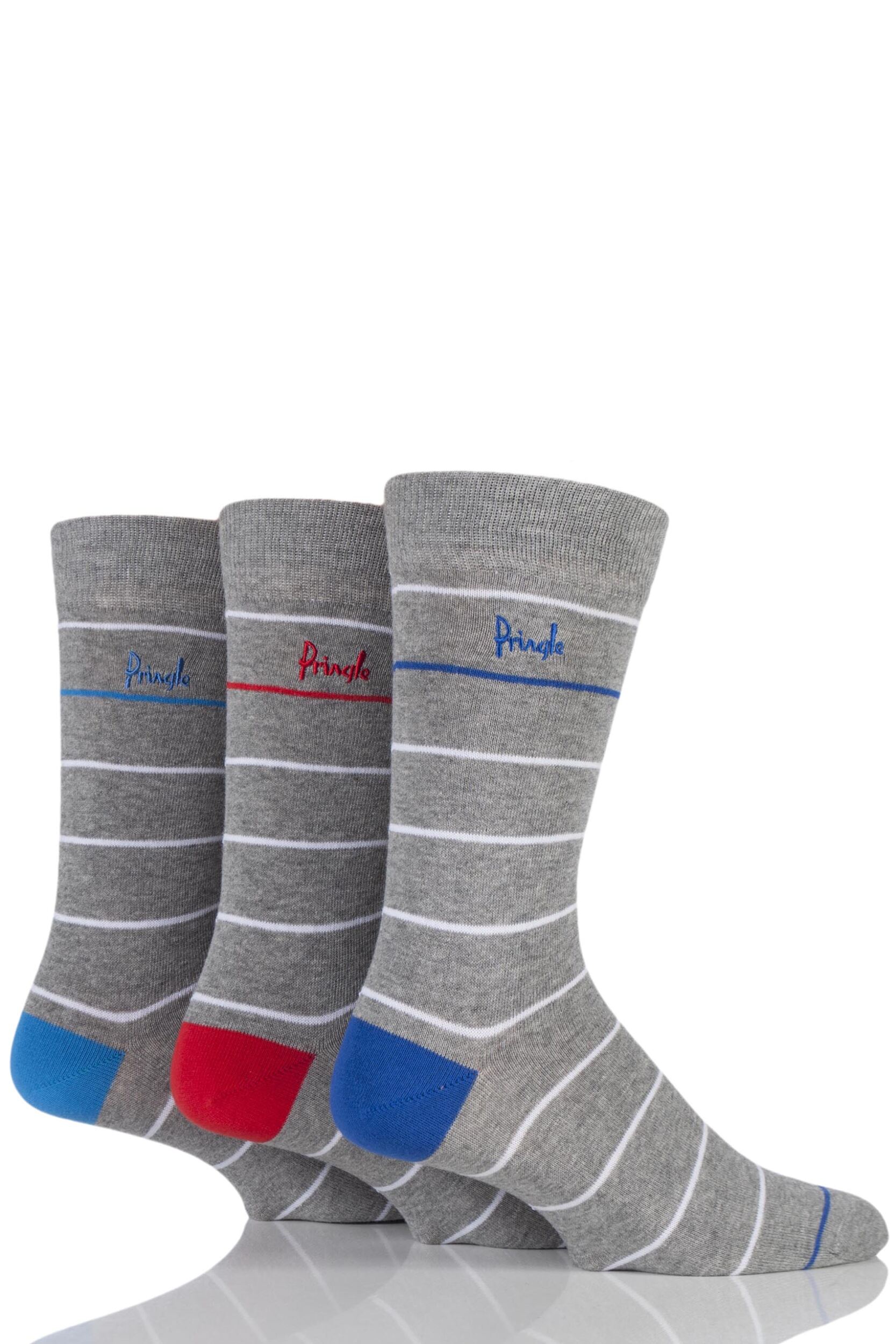 Mens 3 Pair Pringle Dunoon White Striped Cotton Socks eBay
