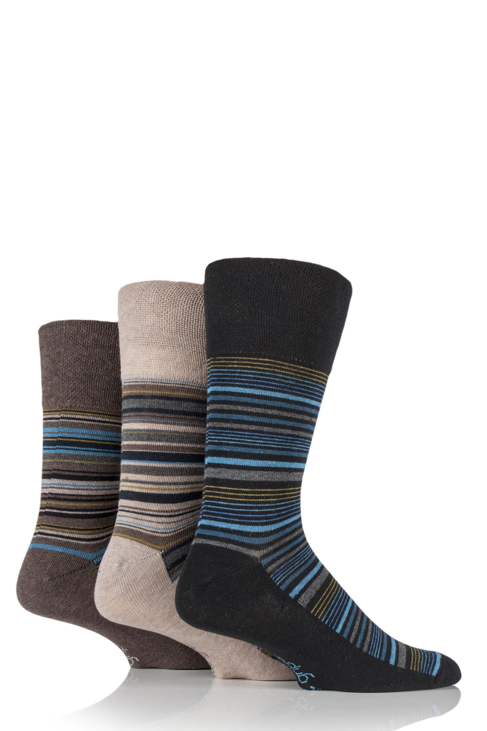 Mens 3 Pair Gentle Grip Striped Cotton Socks eBay